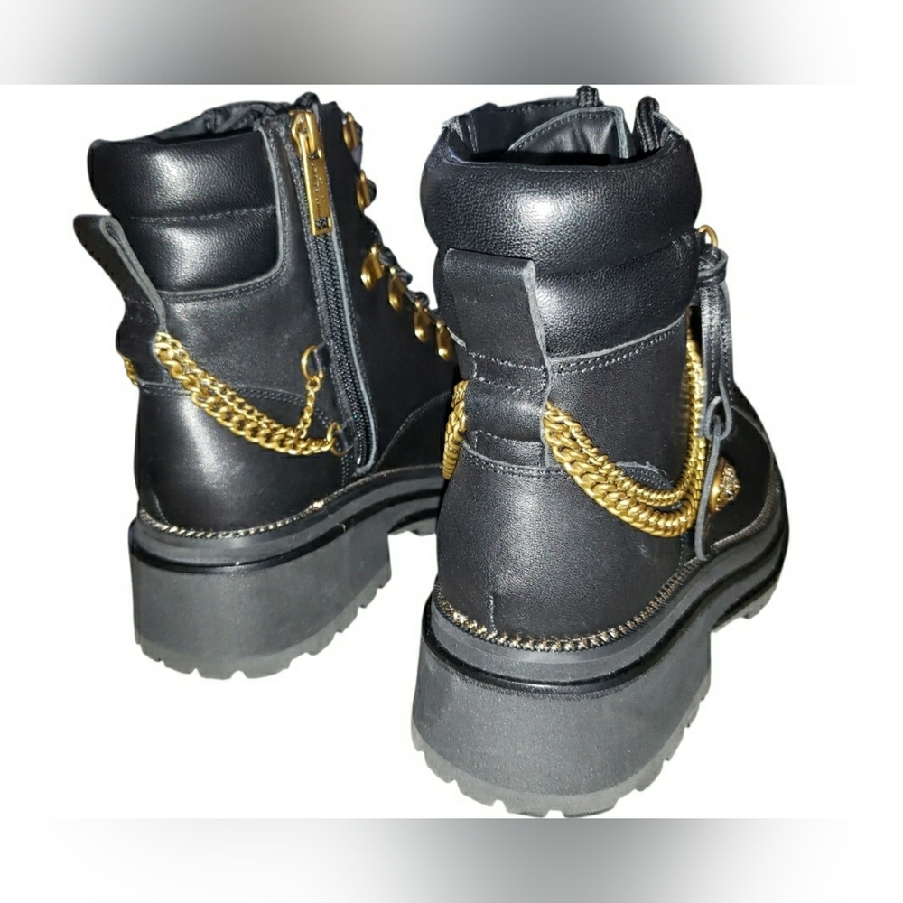 Kurt Geiger Combat Grunge Whimsigoth Black Leather Ankle Boot 6.5 (36.5) New - Picture 3 of 13